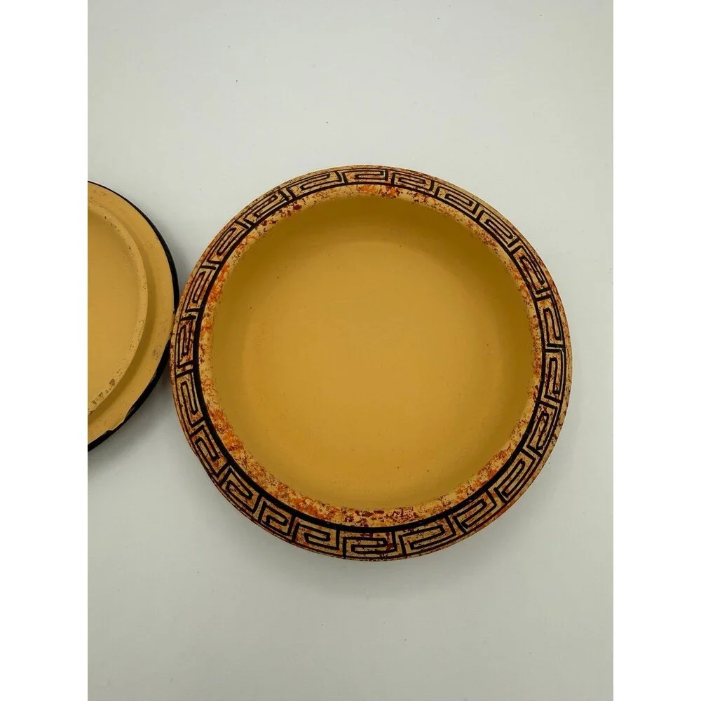 Vintage Greek Artemis ΑΡΤΕΜΙΣ Lidded Trinket Dish Bowl Greek Key